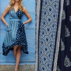 Anthropologie Blue Patterned Midi Dress